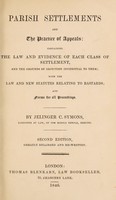 view Parish settlements and the practice of appeals ... / Jellinger C. Symons.