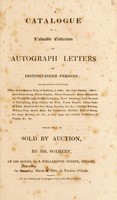 view A catalogue of a valuable collection of autograph letters of distinguished persons ... which will be sold by ... Mr. Sotheby ... March 6, 1826.