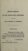view Proceedings on Dr. Hamilton's retiring from the Royal Infirmary of Edinburgh.