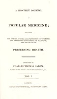 view A monthly journal of popular medicine; explaining the nature, causes and prevention of diseases, the immediate management of accidents, and the means of preserving health. / Conducted by Charles Thomas Haden, surgeon to the Chelsea and Brompton Dispensary, &c. Vol. I[-II].