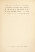 view International bookbinding exhibition by the chief craftsmen from all parts of the world at the "Caxton Head", 232 High Holborn, London, W.C., from Wednesday, June 27th, to Saturday, July 7th 10 a.m. to 6 p.m. daily.