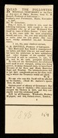 view Testimony of a professor of galvanism regarding the efficacy of Grimstone's Eye Snuff as a cure for cholera.