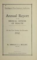 view [Report 1932] / Medical Officer of Health, Hartlepool Port Health Authority.
