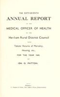 view [Report 1940] / Medical Officer of Health, Hexham R.D.C.