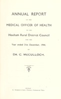 view [Report 1944] / Medical Officer of Health, Hexham R.D.C.