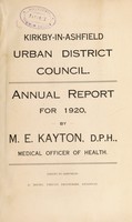 view [Report 1920] / Medical Officer of Health, Kirkby-in-Ashfield U.D.C.