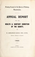 view [Report 1920] / Medical Officer of Health, County Council of the Parts of Lindsey (Lincolnshire).