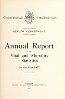 view [Report 1927] / Medical Officer of Health, Middlesbrough County Borough.