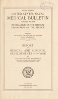 view Report on medical and surgical developments of the war / by William Seaman Bainbridge.