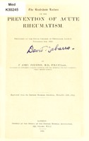 view The Bradshaw Lecture on the prevention of acute rheumatism : delivered at the Royal College of Physicians, London, November 4th, 1924 / by F. John Poynter.