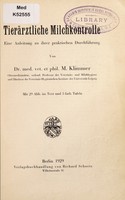 view Tierärztliche Milchkontrolle : Eine Anleitung zu ihrer praktischen Durchführung / [Martin Klimmer].