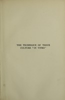 view Technique of tissue culture "in vitro" / by T.S.P. Strangeways.