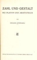 view Zahl und Gestalt bei Platon und Aristoteles / von Julius Stenzel.