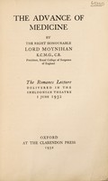 view The advance of medicine / by Lord Moynihan.