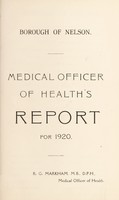 view [Report 1920] / Medical Officer of Health, Nelson Borough.