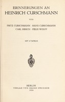 view Erinnerungen an Heinrich Curschmann / von Fritz Curschmann [and others].