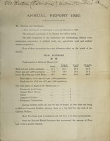 view [Report 1920] / Medical Officer of Health, County of the Soke of Peterborough.