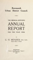 view [Report 1920] / Medical Officer of Health, Rawmarsh Local Board / U.D.C.