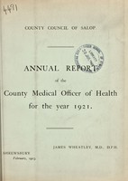 view [Report 1921] / Medical Officer of Health, Salop / Shropshire County Council.