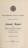 view [Report 1927] / Medical Officer of Health, Staffordshire County Council.