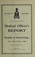 view [Report 1920] / Medical Officer of Health, Stalybridge Borough.