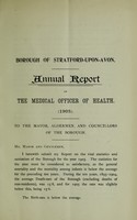 view [Report 1905] / Medical Officer of Health, Stratford-upon-Avon U.D.C. / Borough.