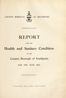 view [Report 1927] / Medical Officer of Health and School Medical Officer of Health, Southport County Borough.