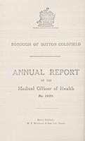 view [Report 1938] / Medical Officer of Health, Sutton Coldfield Borough.