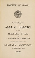 view [Report 1926] / Medical Officer of Health, Yeovil U.D.C. / Borough.