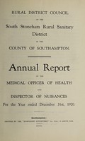 view [Report 1920] / Medical Officer of Health, South Stoneham R.D.C.