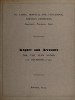 view Report and accounts for the year ended 31st December, 1922 / The Cassel Hospital for Functional Nervous Disorders.