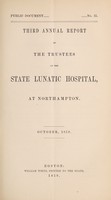 view Third annual report of the Trustees of the State Lunatic Hospital, at Northampton : October, 1858.