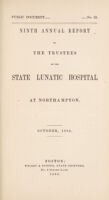 view Ninth annual report of the Trustees of the State Lunatic Hospital at Northampton : October, 1864.