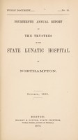 view Fourteenth annual report of the Trustees of the State Lunatic Hospital at Northampton : October, 1869.