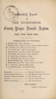 view Twentieth report of the Derbyshire County Pauper Lunatic Asylum : for the year 1871.