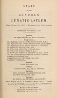 view State of the Lincoln Lunatic Asylum, from January 1st, 1849, to December 31st, 1849, inclusive.