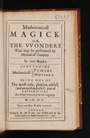 view Mathematicall magick. Or, the wonders that may be performed by mechanicall geometry. In two books. Concerning mechanicall powers [and] motions. Being one of the most easie, pleasant, usefull, (and yet most neglected) part of mathematicks. Not before treated of in this language / By I[ohn] W[ilkins] M.A.
