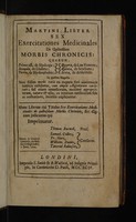 view Sex exercitationes medicinales de quibusdam morbis chronicis: quarum prima est, de hydrope; secunda, de diabete; tertia, de hydrophobia; quarta, de lue venerea; quinta, de scorbuto; sexta, de arthritide / [Martin Lister].