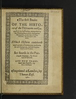 view The first booke of the historie of the discouerie and conquest of the East Indias, enterprised by the Portingales, in their daungerous nauigations, in the time of King Don Iohn, the second of that name. Set foorth in the Portingale language / [Fernão Lopes de Castanheda].