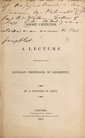 view A short criticism of a lecture published by the Savilian Professor of Geometry [B. Powell] / By a Master of Arts.