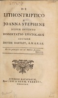 view De lithontriptico a Joanna Stephens nuper invento dissertatio epistolaris / [David Hartley].