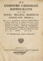 view De corpore cribroso Hippocratis seu de textu mucoso Bordevii dissertatio medica ... / [Jean Abadie].