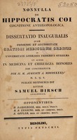 view Nonnulla de Hippocratis Coi cognitione anthropologica. Dissertatio inauguralis ... / opponentibus: H. Bamberger ... M.B. Lessing ... S. Oppler.