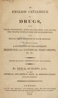 view An English catalogue of drugs, with their properties, doses ... and retail price ... to which is added, a description of the different medicine and chemical test chests ... / By Reece, Burgess & Co.