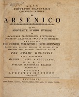 view Dissertatio inauguralis chemica medica de arsenico / [August Koebeke].