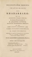 view Dissertatio medica inauguralis, de rhabarbaro ... / [Hugh Alexander Kennedy].