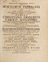 view Dissertatio inauguralis medica de musculorum pathologia / quam ... praeside ... Jacobo Friderico Isenflamm ... submittit auctor et respondens Joannes Jacobus Weiss.