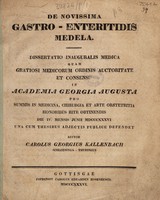 view De novissima gastroenteritidis medela. Dissertatio medica inauguralis / [Karl Georg Kallenbach].