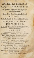 view Quaestio medica eaque therapeutica an asthmati convulsivo anti-spasmodica remedia conveniant / [François de La Font].