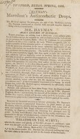 view Hayman's Maredant's antiscorbutic drops. Mr. Butler's agency ... being finally terminated; Mr. Hayman again resumes it himself / [John Hayman].